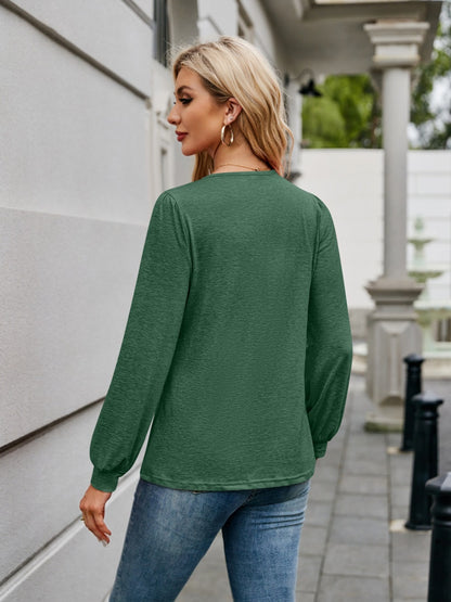 V-Neck Long Sleeve T-Shirt-Angel Casuals