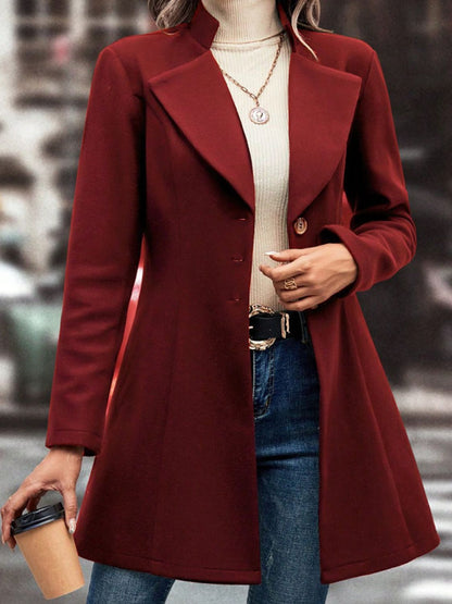 Collared Neck Button Up Long Sleeve Coat-Angel Casuals