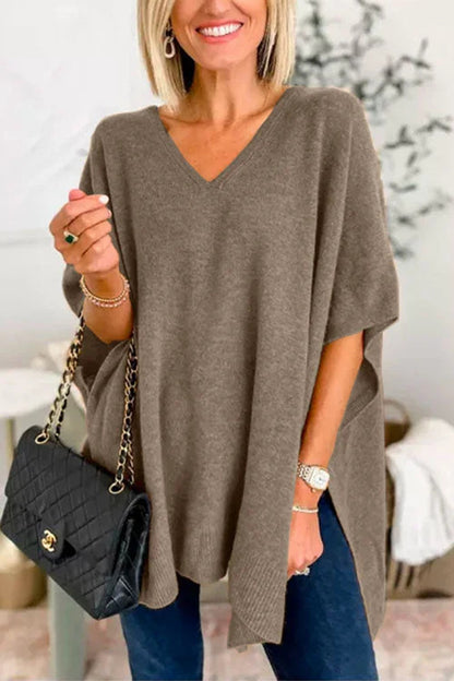 Slit V-Neck Half Sleeve Knit Top-Angel Casuals