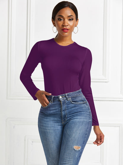 Round Neck Long Sleeve Bodysuit-Angel Casuals