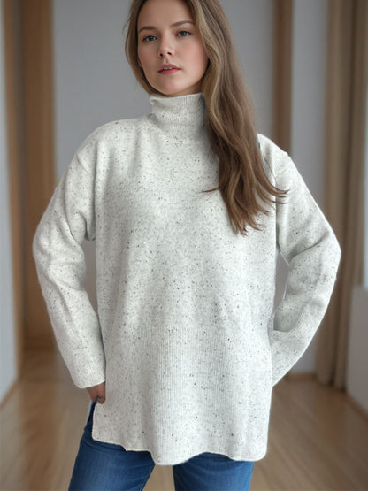 Side Slit Turtleneck Long Sleeve Sweater-Angel Casuals