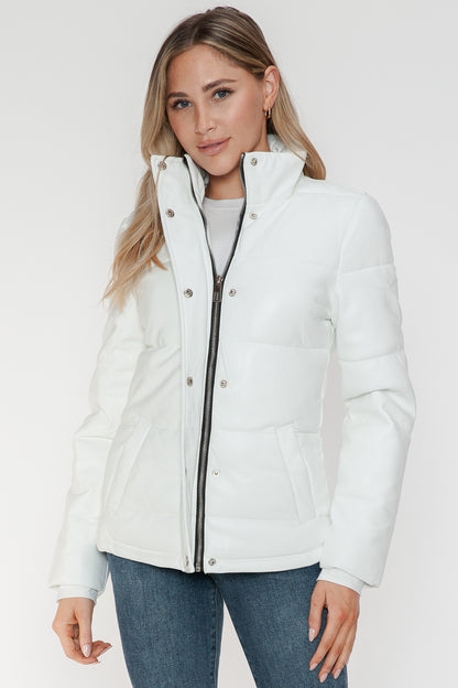 YMI Pocketed Zip Up Turtleneck Puffer Jacket-Angel Casuals