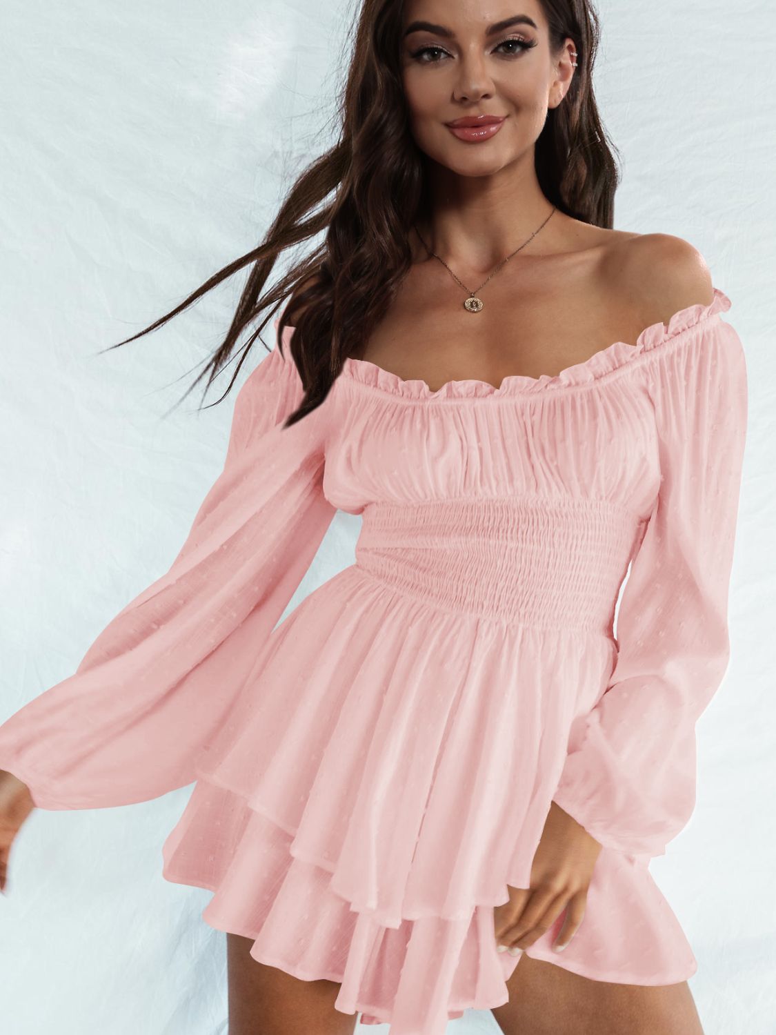 Off Shoulder Smocked Waist Romper-Angel Casuals