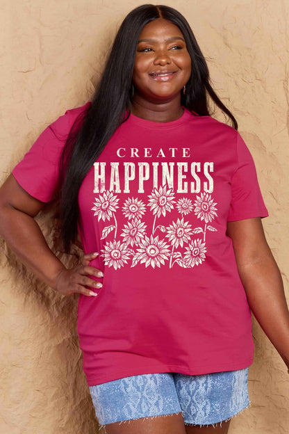 Simply Love Full Size CREATE HAPPINESS Graphic Cotton T-Shirt-Angel Casuals