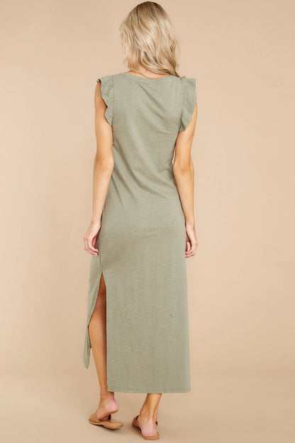 Ruffled Slit Round Neck Cap Sleeve Dress-Angel Casuals