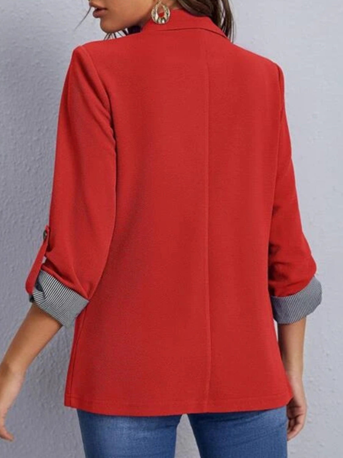 Lapel Collar Roll-Tab Sleeve Blazer-Angel Casuals