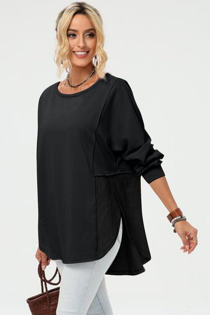 Double Take Full Size Long Sleeve High-Low T-Shirt-Angel Casuals