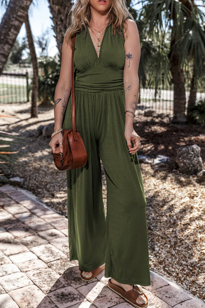 V-Neck Sleeveless Wide Leg Jumpsuit-Angel Casuals