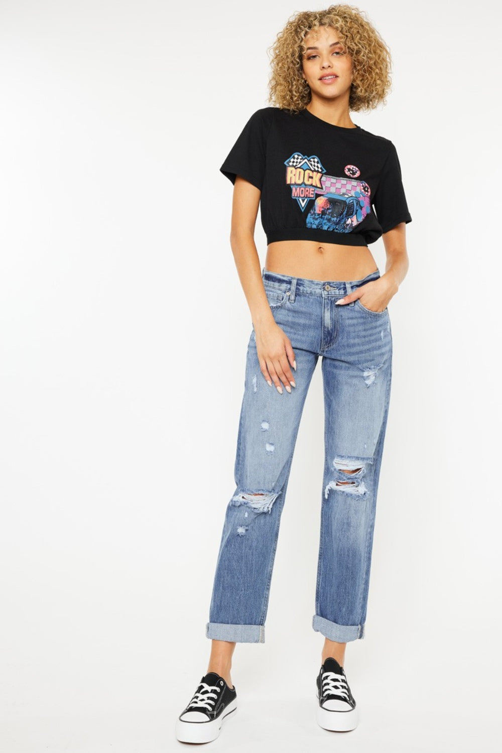 Kancan Mid Rise Distressed Straight Jeans-Angel Casuals