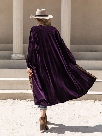 Embroidered Open Front Long Sleeve Cardigan-Angel Casuals