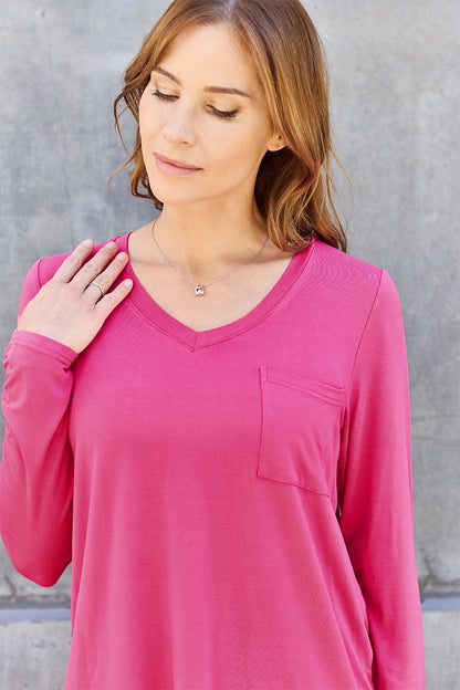 Basic Bae Full Size V-Neck Long Sleeve Top-Angel Casuals