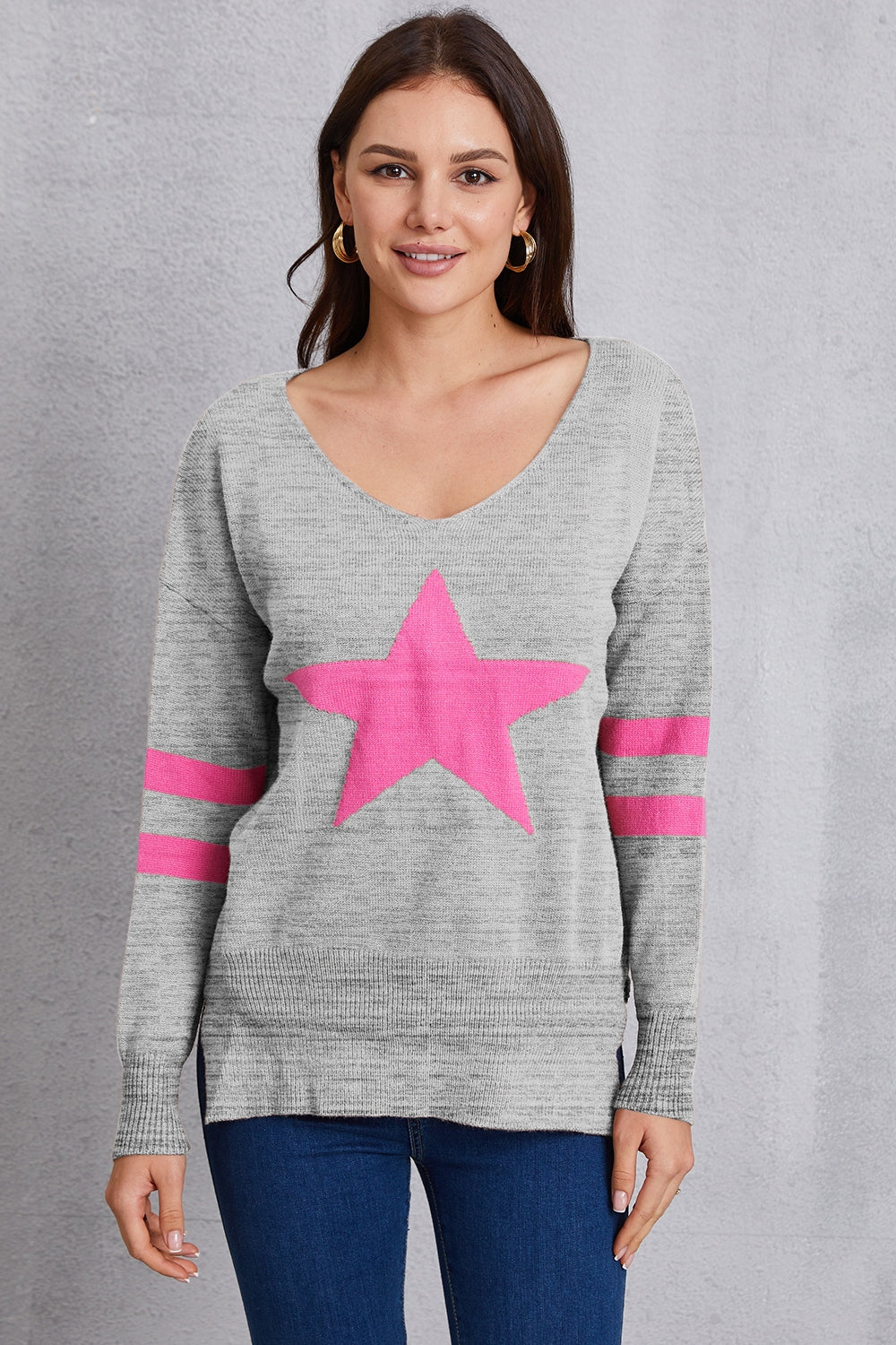 Star Scoop Neck Dropped Shoulder T-Shirt-Angel Casuals