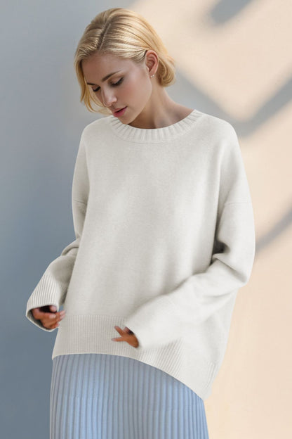 Basic Bae Round Neck Dropped Shoulder Sweater-Angel Casuals