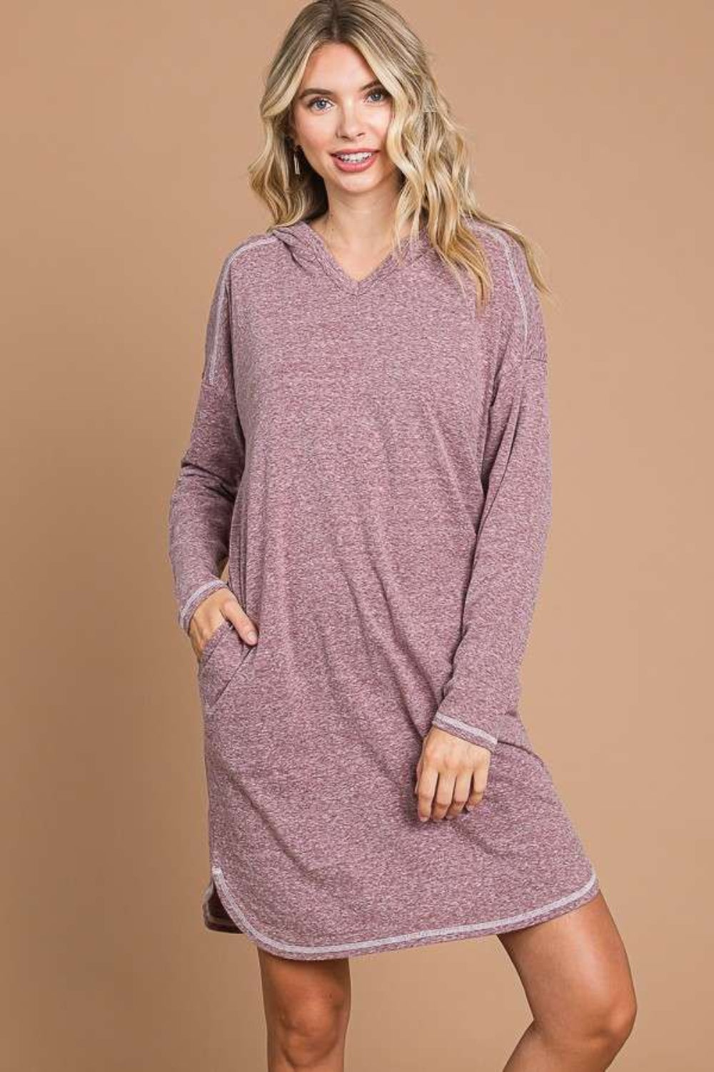 Culture Code Full Size Hooded Long Sleeve Sweater Dress-Angel Casuals