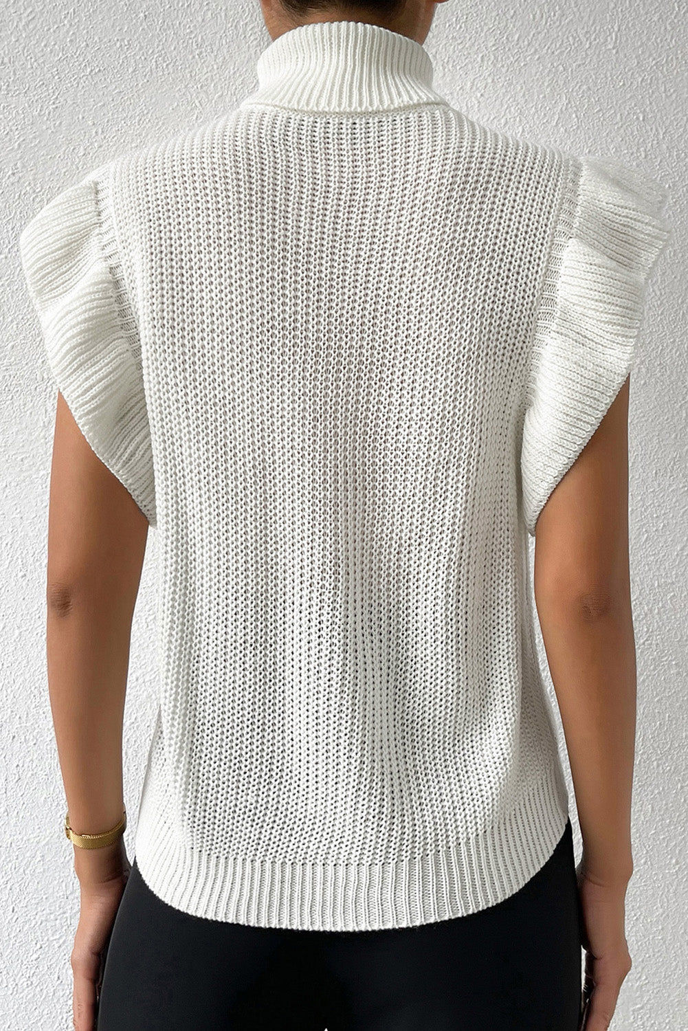 Cable-Knit Turtleneck Cap Sleeve Sweater-Angel Casuals