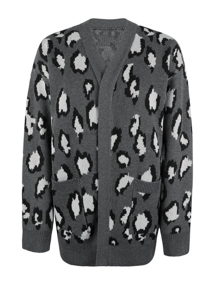 Leopard Open Front Dropped Shoulder Cardigan-Angel Casuals