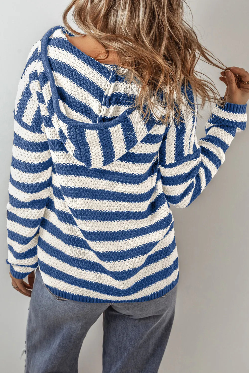 Drawstring Striped Long Sleeve Hooded Sweater-Angel Casuals