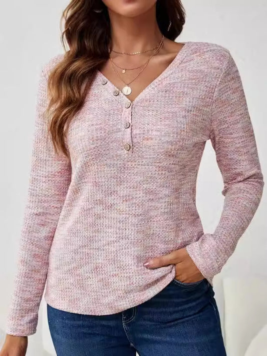 V-Neck Long Sleeve T-Shirt-Angel Casuals