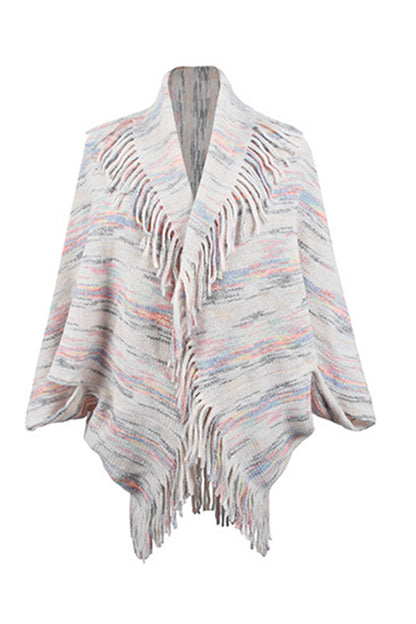 Fringe Detail Printed Poncho-Angel Casuals