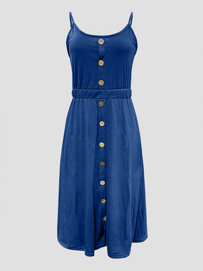 Decorative Button Spaghetti Strap Dress-Angel Casuals