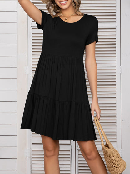 Round Neck Short Sleeve Mini Tee Dress-Angel Casuals