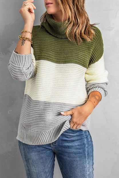 Color Block Turtleneck Long Sleeve Sweater-Angel Casuals