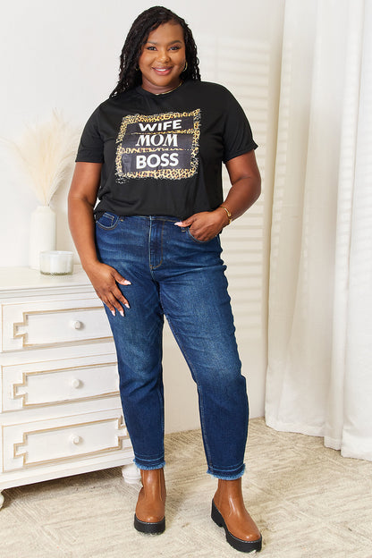 Simply Love WIFE MOM BOSS Leopard Graphic T-Shirt-Angel Casuals