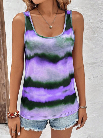 Tie-Dye Scoop Neck Wide Strap Tank-Angel Casuals