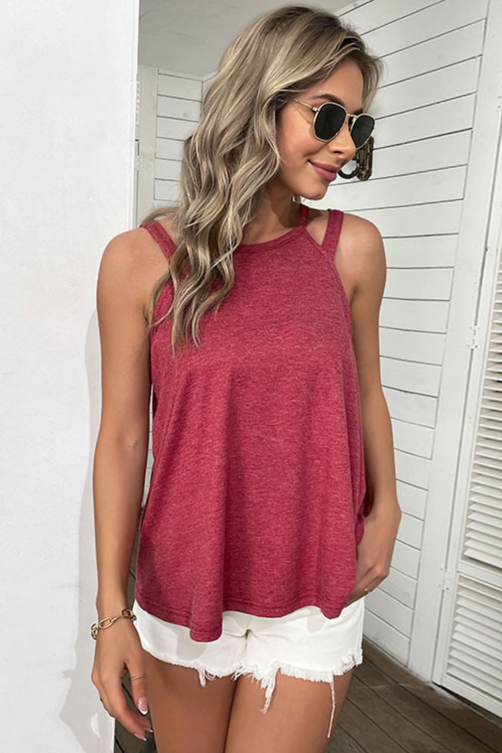 Cutout Round Neck Sleeveless Top-Angel Casuals