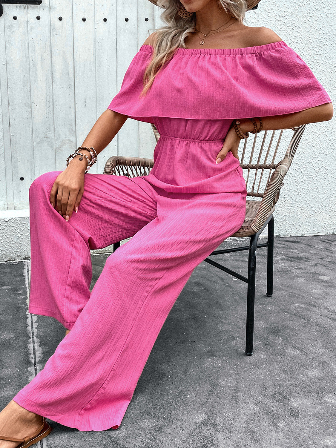 Off-Shoulder Wide Leg Jumpsuit-Angel Casuals