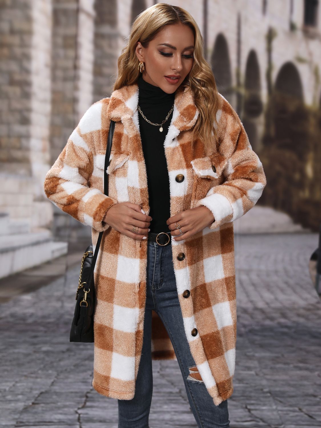 Plaid Collared Neck Button Down Coat-Angel Casuals