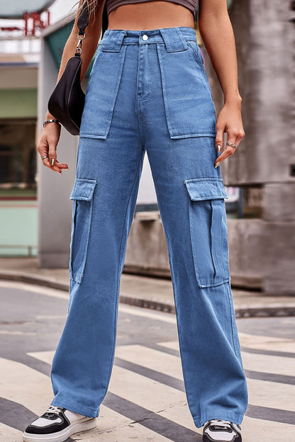 Buttoned High Waist Loose Fit Jeans-Angel Casuals