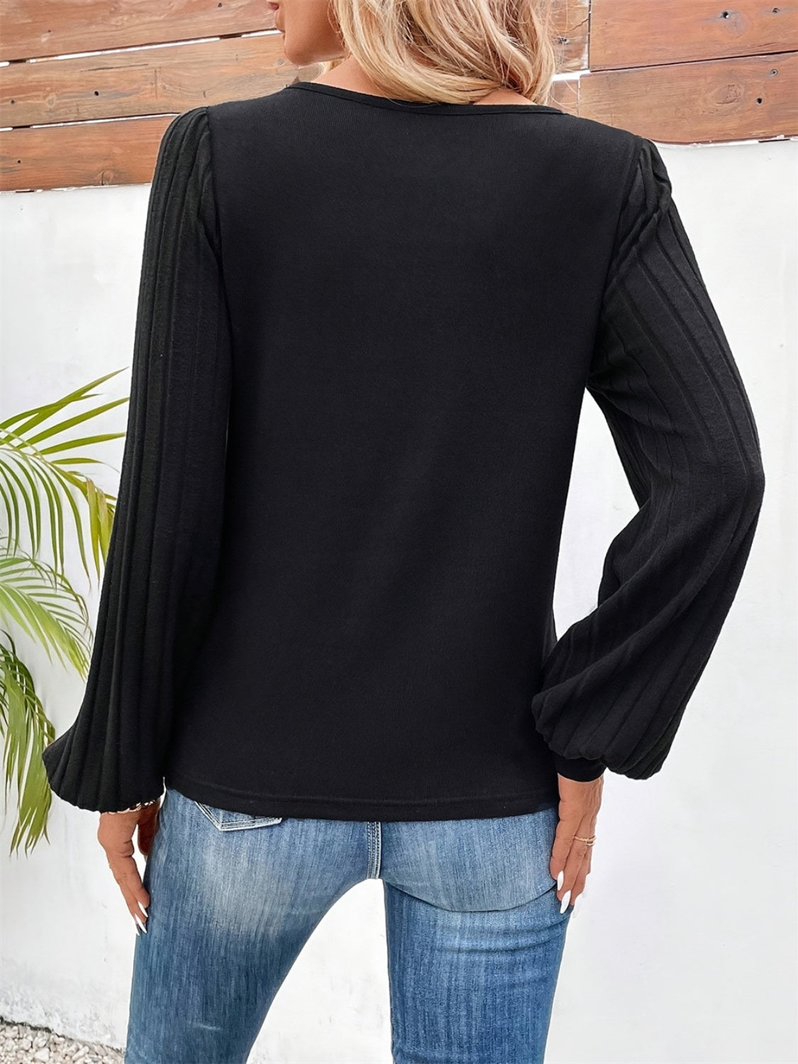 Contrast V-Neck Long Sleeve T-Shirt-Angel Casuals
