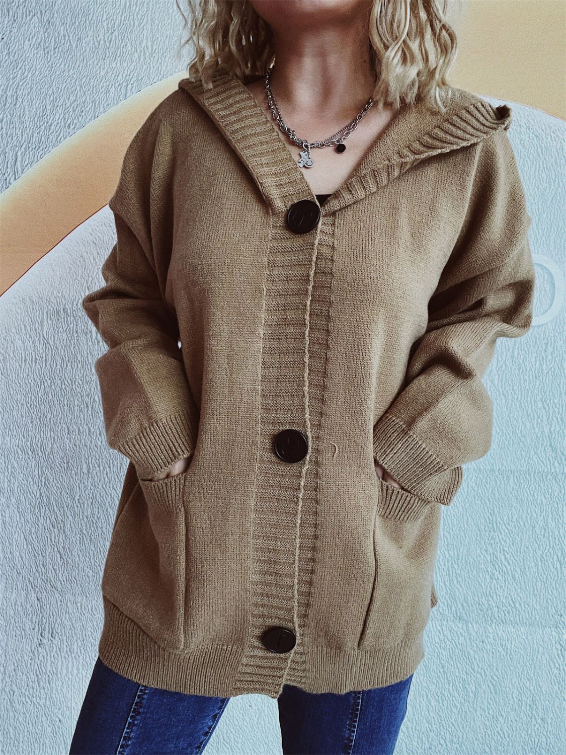 Dropped Shoulder Long Sleeve Hooded Cardigan-Angel Casuals