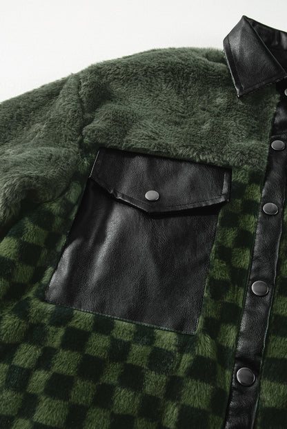 Pocketed Checkered Collared Neck Snap Down Jacket-Angel Casuals