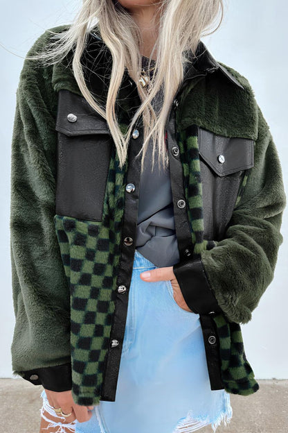 Pocketed Checkered Collared Neck Snap Down Jacket-Angel Casuals