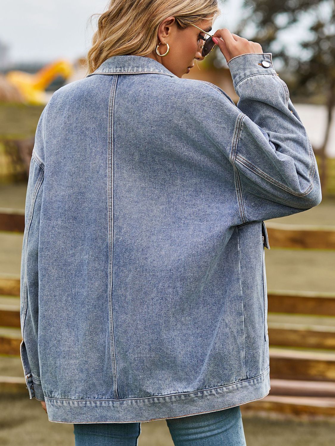 Dropped Shoulder Denim Jacket with Pockets-Angel Casuals