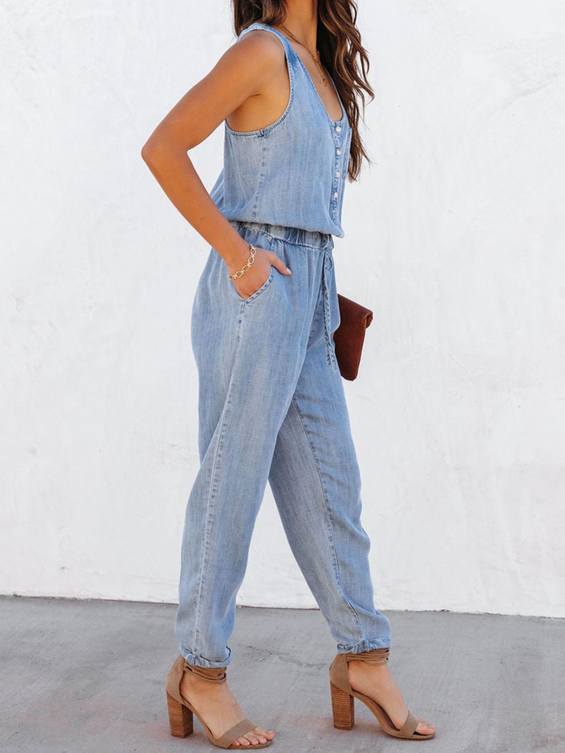 Drawstring Waist Sleeveless Jumpsuit-Angel Casuals