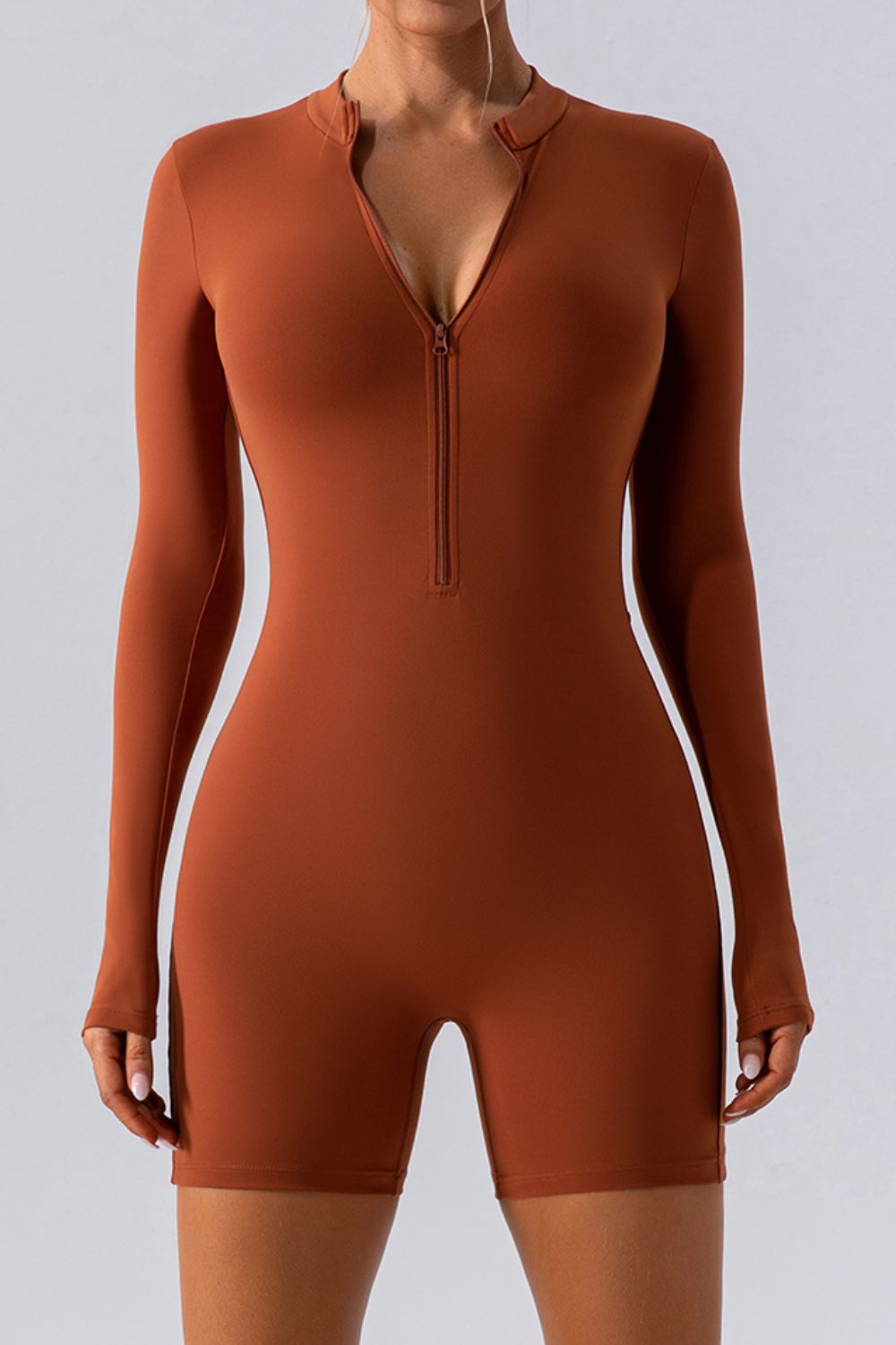 Half Zip Long Sleeve Active Romper-Angel Casuals