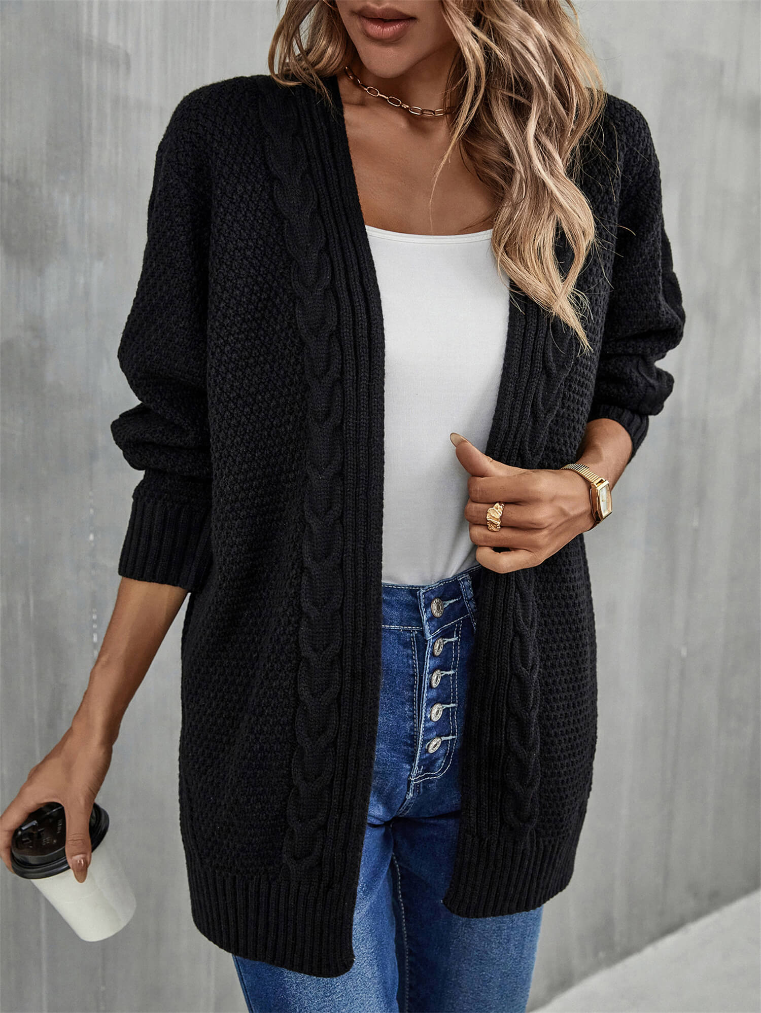 Warm Fall Mixed Knit Open Front Longline Cardigan-Angel Casuals