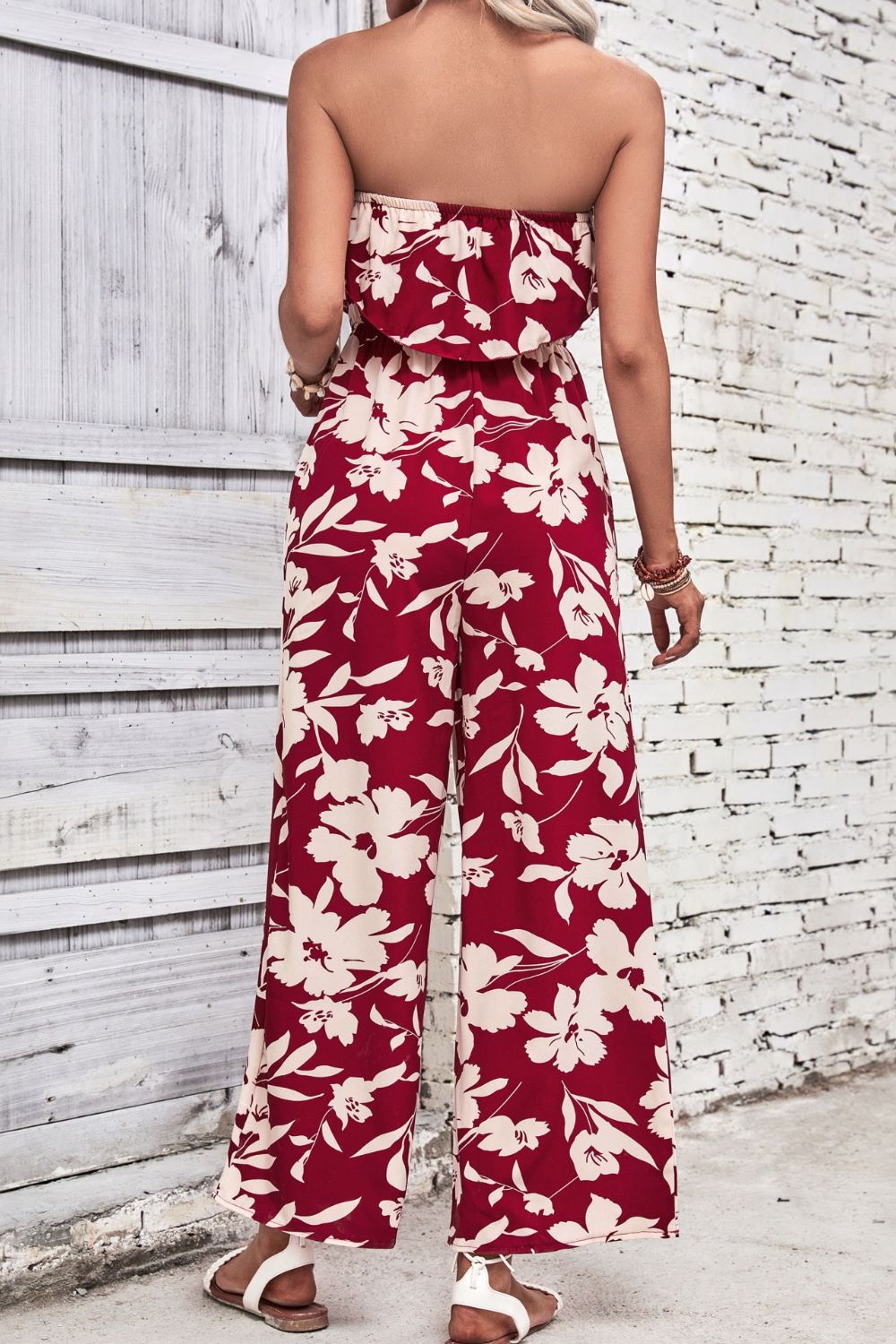 Floral Strapless Wide Leg Jumpsuit-Angel Casuals