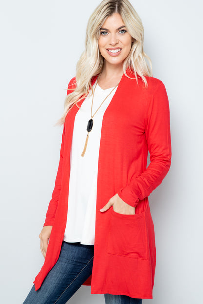 Celeste Full Size Open Front Cardigan with Pockets-Angel Casuals