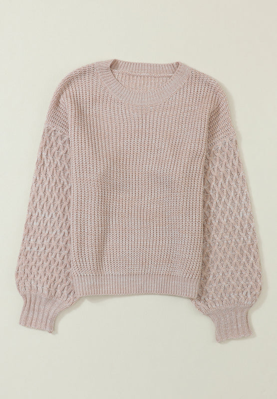 Cable-Knit Round Neck Dropped Shoulder Sweater-Angel Casuals