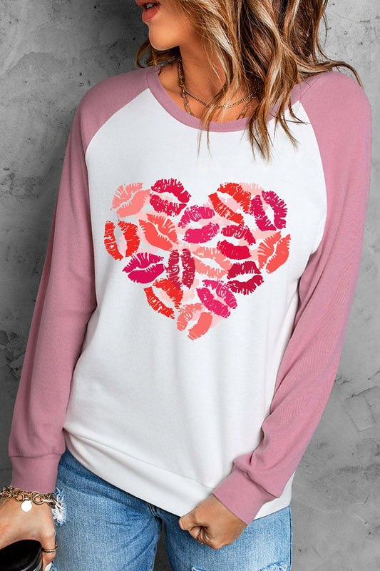 Lip Graphic Round Neck Long Sleeve T-Shirt-Angel Casuals