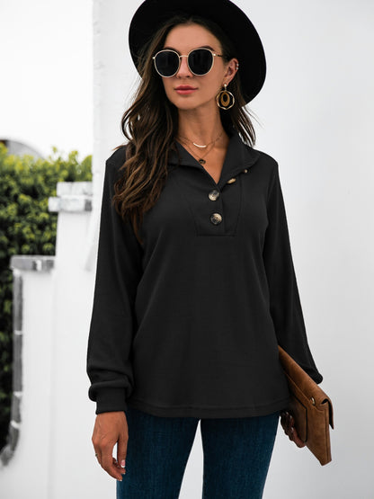 Half Button Long Sleeve T-Shirt-Angel Casuals