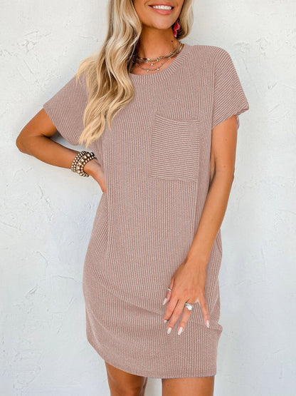 Round Neck Short Sleeve Mini Dress-Angel Casuals