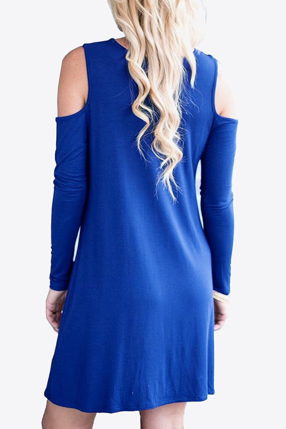 Cold-Shoulder Long Sleeve Round Neck Dress-Angel Casuals