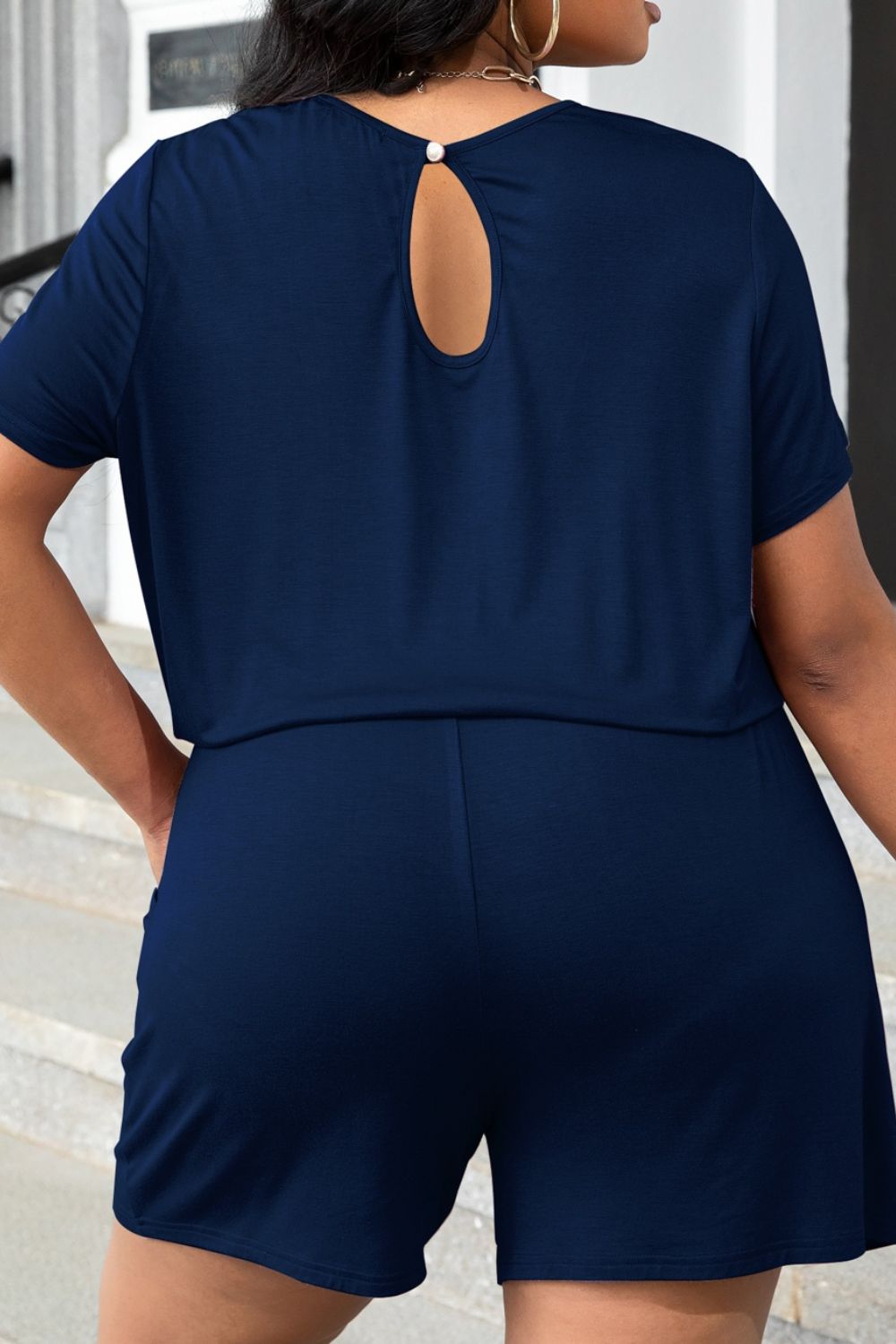 Plus Size Drawstring Waist Romper with Pockets-Angel Casuals