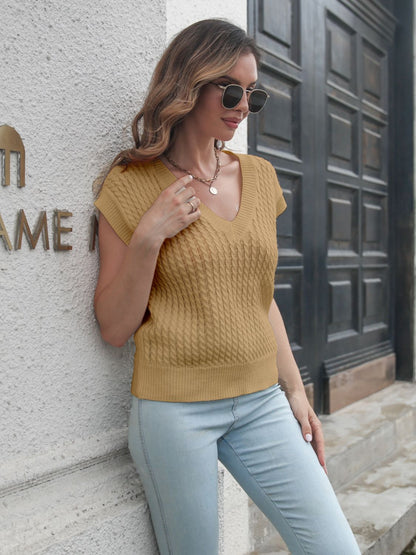 Cable-knit V-Neck Sweater Vest-Angel Casuals