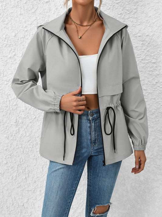 Ivy Lane Drawstring Zip Up Hooded Jacket-Angel Casuals